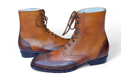 Crafted Leather Brown Leather Dress Shoes Men Wingtip Ankle High Boot