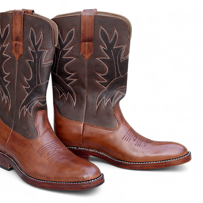 Crafted leather handmade men brown leather cowboy boot