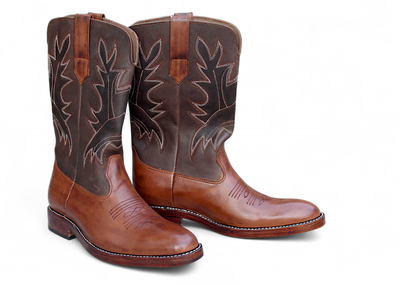 Crafted Leather Handmade Men Brown Leather Cowboy Boot