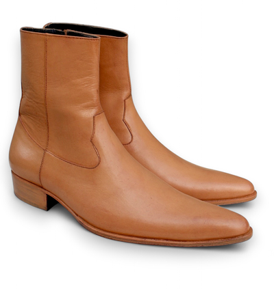 Crafted Leather Handmade Men Light Brown Cowboy Boot