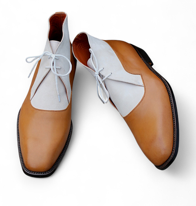 Crafted Leather Bespoke Men Dress Shoes Brown White Leather Chukka Boot