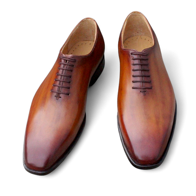 Crafted leather handmade brown patina classic oxford lace up dress shoes 