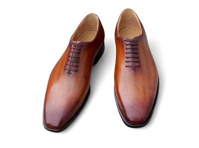 Crafted Leather Handmade Brown Patina Classic Oxford Lace up Dress Shoes 