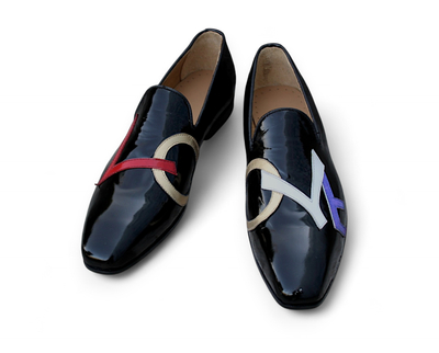 Crafted Leather Handmade Black Patent Leather Designer Loafers Moccasin Dress Shoes