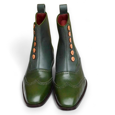Crafted leather men green ankle high button dress boots  - Thumbnail 1
