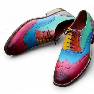 Crafted leather classic multi color leather wingtip oxford lace up dress shoes - Thumbnail 2