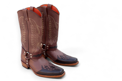 Crafted Leather New Handmade Men's Buckle Caved Cowboy Boots