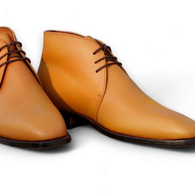 Crafted leather men's handmade tan brown lace up chukka boots