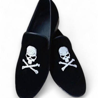 Crafted leather handmade black velvet loafer style shoes for men's - Thumbnail 3