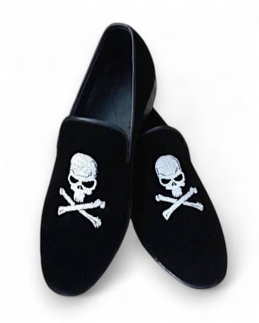 Crafted Leather Handmade Black Velvet Loafer Style Shoes For Men's