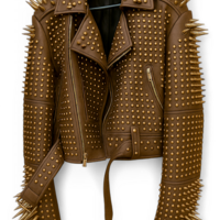 Crafted Leather New Classic Awesome Handmade Women's Chocolate Color Leather Studded Brando Metal Spiked Leather Round Studs Jacket - Thumbnail 3