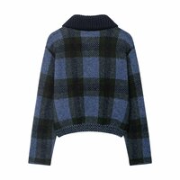 Retro Fashion Plaid Knitted Lapel Jacket - Thumbnail 1