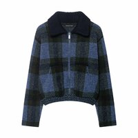 Retro Fashion Plaid Knitted Lapel Jacket - Thumbnail 2