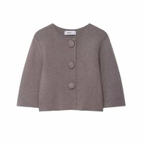 Crew neck covered button knitted jacket - Thumbnail 1