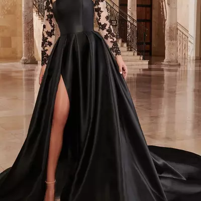 Evening dress sweetheart backless sheer tulle with applique long sleeves bolero prom gowns sexy side split