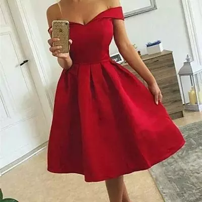 Short prom dress sexy red off the shoulder zipper back summer party dress