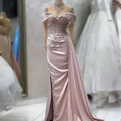 Aso ebi mermaid prom beaded crystals lace evening formal party second reception birthday engagement gowns dress robe de soiree