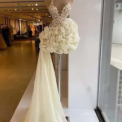 White ruffles short dresses mini prom dress beading lace sequins with detachable train evening dresses ball dresses custom