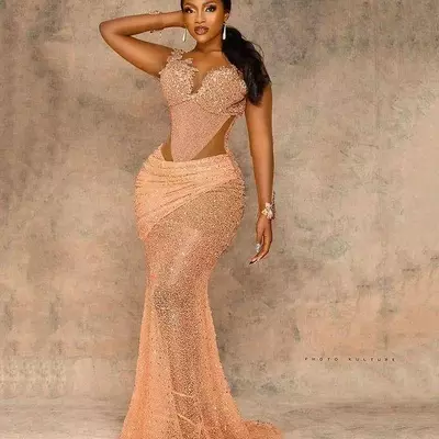 Plus size arabic aso ebi mermaid gold lace prom dresses sheer neck beaded evening formal party second reception gowns dress