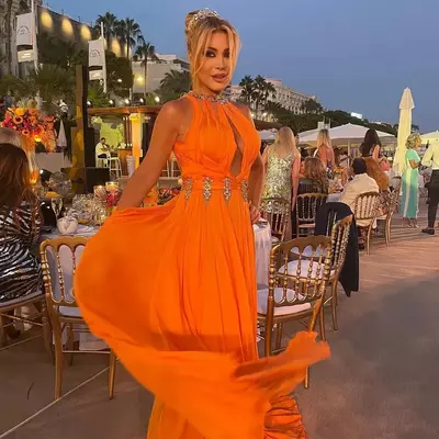 Sexy orange chiffon a line prom party dresses for women high neck with sparkly beaded floor length formal birthday evening gowns