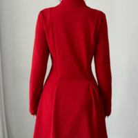 Women'S Button Red V-Neck Long Sleeved Dress - Thumbnail 3