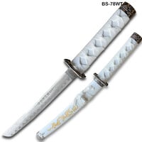 Edge Tanto 21" Sword – High Carbon Steel Blade with Gold Dragon Engraved White Scabbard & Kanji Etching | Samurai Collectible Tanto - Thumbnail 2