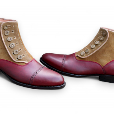 Crafted leather men brown suede and red leather button ankle high dress boot