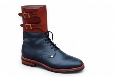 Crafted Leather Black Ankle High Lace up Genuine Leather Men Double Buckle Military Boot