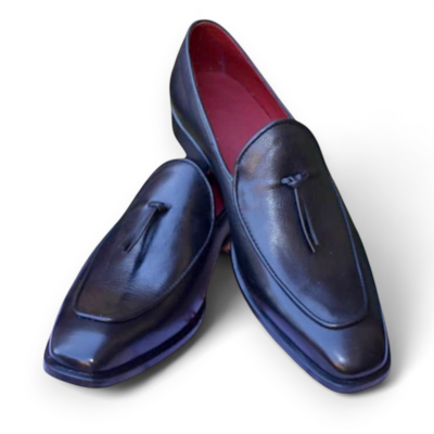 Crafted Leather Handmade Black Tassel Loafers Shoes for Men