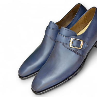 Crafted leather blue calf leather monk strap dress shoes - Thumbnail 1