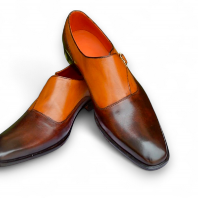 Crafted leather brown patina monk strap dress shoes