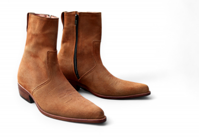 Crafted Leather Classic Handmade Men Brown Suede Leather Side Zipper Ankle High Pointed Toe Jodhpur Boot 