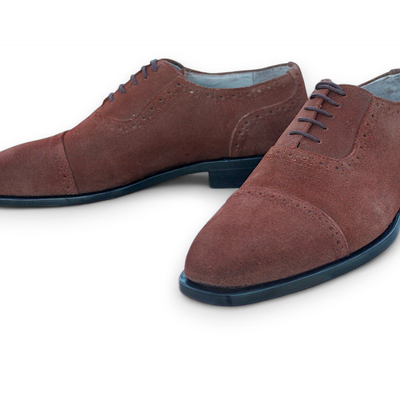 Crafted leather handmade men brown suede leather oxford lace up dress shoes - Thumbnail 1