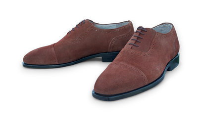 Crafted Leather Handmade Men Brown Suede Leather Oxford Lace up Dress Shoes