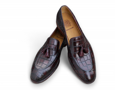 Crafted Leather Classic Dark Brown Crocodile/Alligator Leather Tassel Loafers Shoes