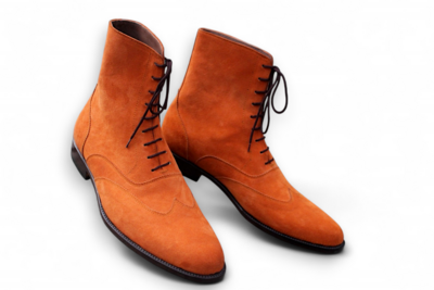Crafted Leather Classic Tan Suede Leather Ankle High Lace up Wingtip Dress Boot