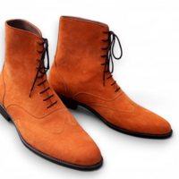 Crafted Leather Classic Tan Suede Leather Ankle High Lace up Wingtip Dress Boot - Thumbnail 1