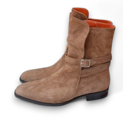 Crafted Leather Handmade Men Brown Suede Leather Jodhpur Ankle High Boot