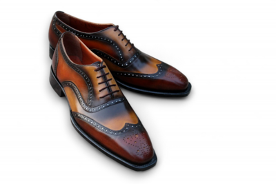 Crafted Leather Classic New Mens Brown Tan Patina Leather Wingtip Oxord Dress Shoes