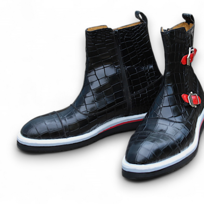Crafted leather tri rubber sole black crocodile/alligator leather jodhpur boot