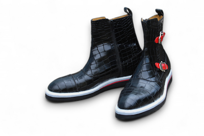 Crafted Leather Tri Rubber Sole Black Crocodile/Alligator Leather Jodhpur Boot