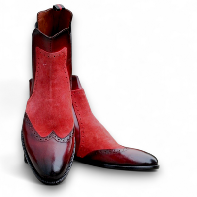 Crafted leather classic burgundy patina red suede leather chelsea boot