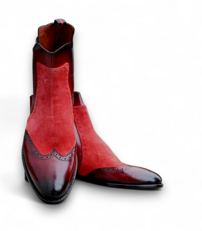 Crafted Leather Classic Burgundy Patina Red Suede Leather Chelsea Boot