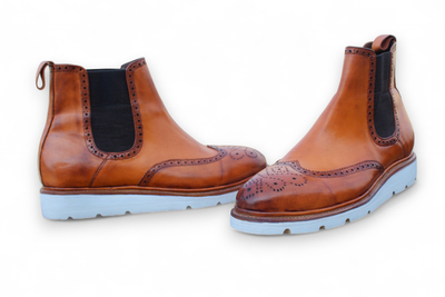 Crafted Leather New Handmade Classic Chelsea Tan Leather Ankle Boots for Mens 