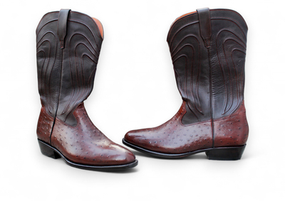 Crafted Leather Classic Men's Fashion Dark Brown Ostrich Leather Cowboy Boots