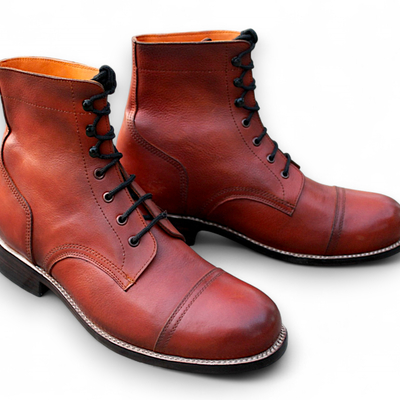 Crafted leather classic brown ankle high genuine calf leather lace up  dress boot