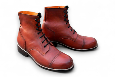 Crafted Leather Classic Brown Ankle High Genuine Calf Leather Lace up  Dress Boot