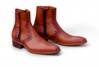 Crafted Leather Handmade Men Brown Leather Jodhpur Dress Boot