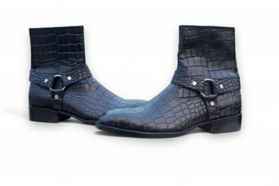 Crafted Leather Handmade Men's Black Crocodile High Ankle Jodhpurs Boot