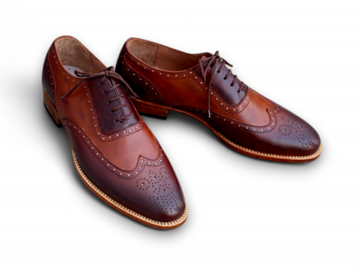  Crafted Leather Elegant and Classic Brown Patina Wingtip Oxford Dress Shoes